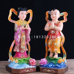 玻璃鋼善財童子龍女雕塑，彩繪神像雕塑