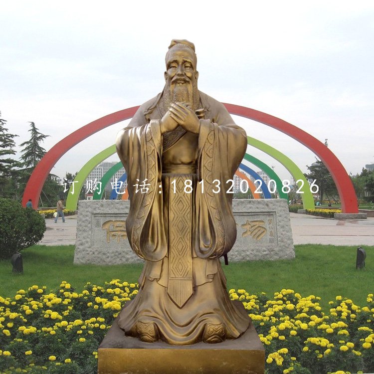 先師孔子雕塑，校園銅雕人物