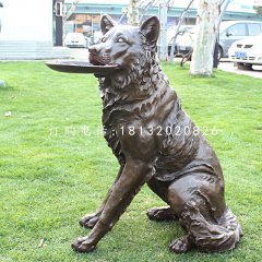 接飛盤的狗銅雕，公園小品銅雕