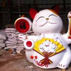 玻璃鋼招財貓，卡通動物雕塑，商場景觀雕塑