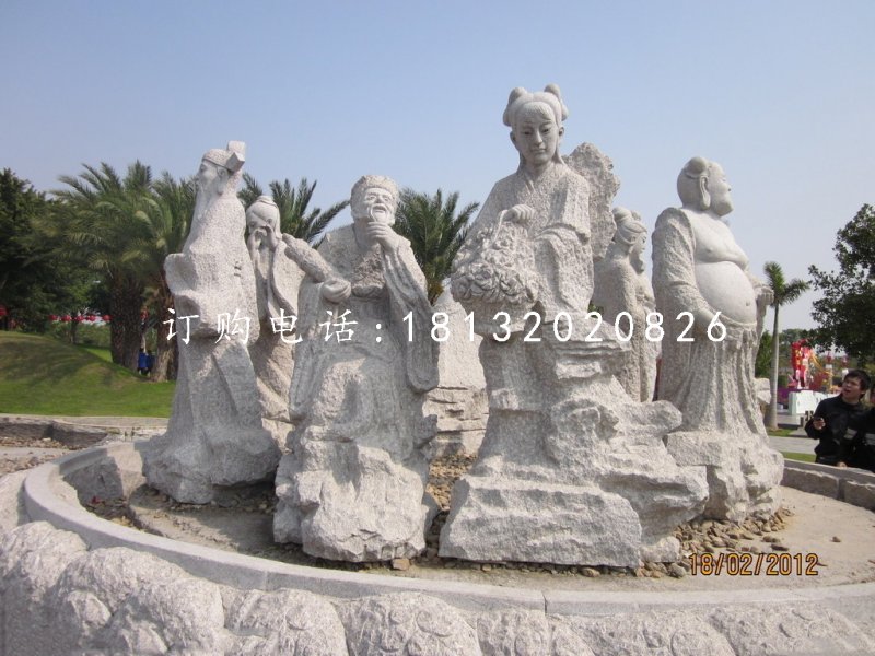 大理石八仙雕塑，石雕神像