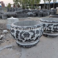 圓形水缸石雕，青石水缸
