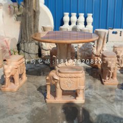 晚霞紅桌椅，象桌象凳石雕