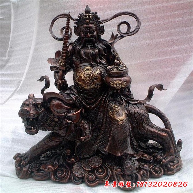 銅財神雕塑，財神騎虎銅雕