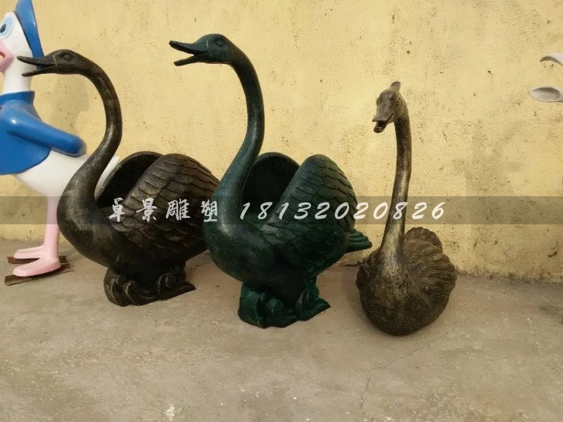 玻璃鋼天鵝雕塑，仿銅天鵝雕塑