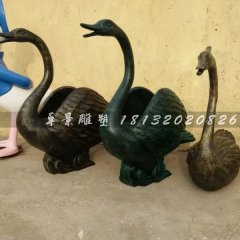 玻璃鋼天鵝雕塑，仿銅天鵝雕塑