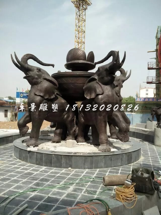大象銅雕，公園大象噴泉雕塑