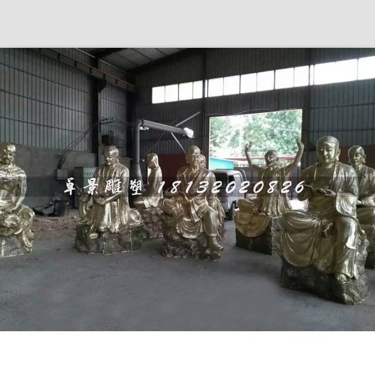 玻璃鋼十八羅漢雕塑，仿銅玻璃鋼雕塑