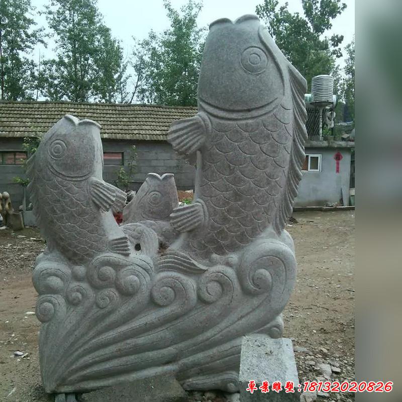 石雕魚，公園噴泉魚動物雕塑 (3)