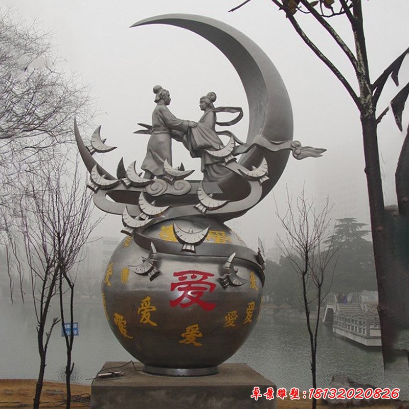不銹鋼牛郎織女雕塑，公園不銹鋼雕塑